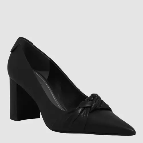 Scarpin Nó Couro Pelica Salto Bloco