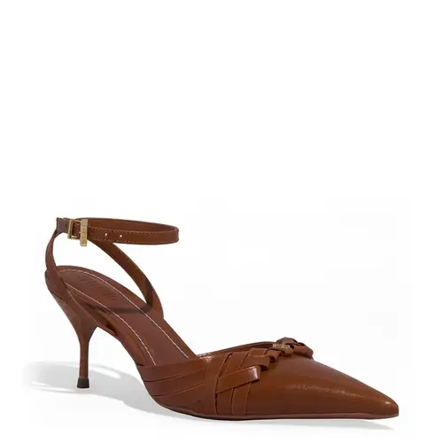 Scarpin Slingback Couro Confort Salto Agulha Caramelo