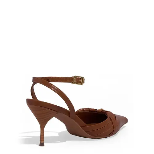 Scarpin Slingback Couro Confort Salto Agulha Caramelo