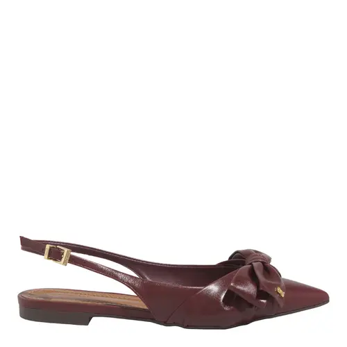 Sapatilha Slingback Couro Bico Fino Laço