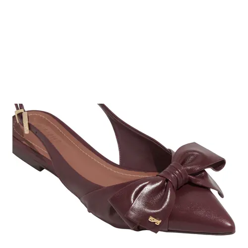 Sapatilha Slingback Couro Bico Fino Laço