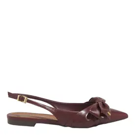 Sapatilha Slingback Couro Bico Fino Laço