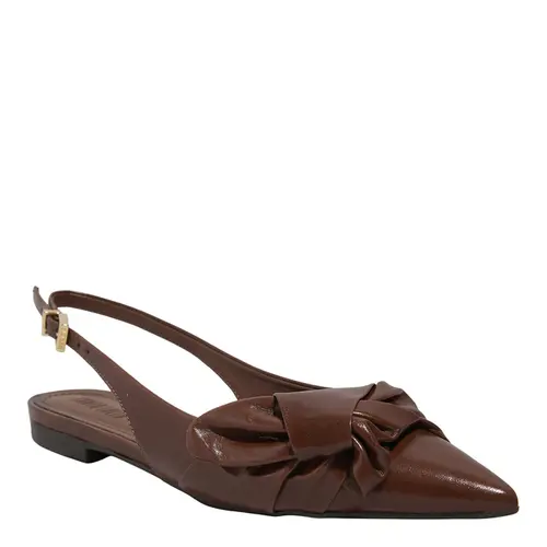 Sapatilha Slingback Couro Bico Fino Laço