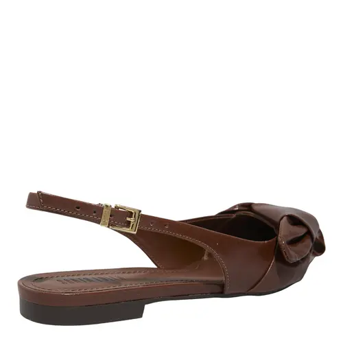 Sapatilha Slingback Couro Bico Fino Laço