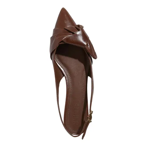 Sapatilha Slingback Couro Bico Fino Laço