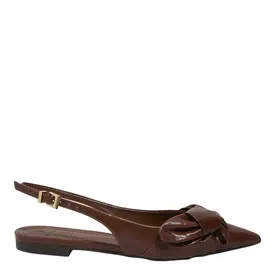 Sapatilha Slingback Couro Bico Fino Laço